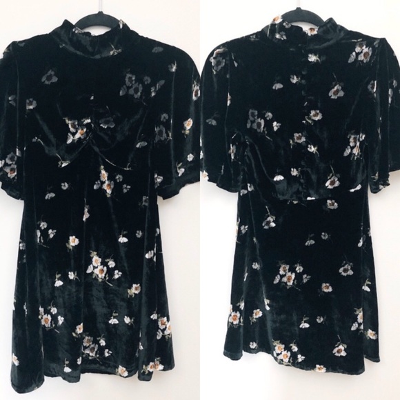 NWT FREE PEOPLE BLK VELVET FLORAL DRESS - Picture 5 of 9